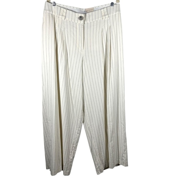 NEW Lane Bryant Wide Leg Linen Blend Trouser Pants Women's 16 Cream Stripes - Picture 1 of 10